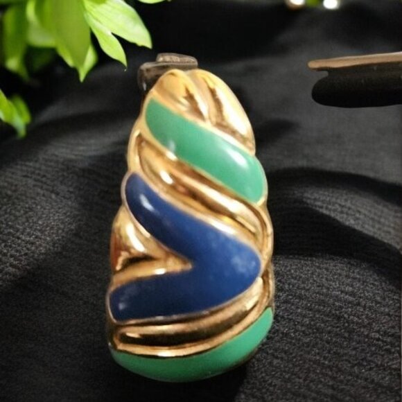 Vintage AVON Goldtone with Blue and Green Drop Stud Earrings - Picture 3 of 4